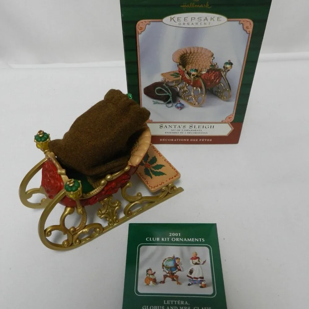 Hallmark Santa's Sleigh w/ Gift Bag Christmas Ornament Vintage 2001 Holidays Box